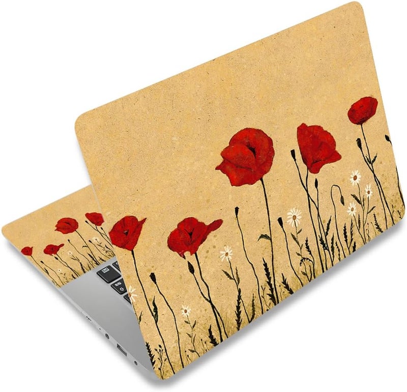 12.1 13 13.3 14 15.4 15.6 Inches Laptop Skin Sticker Decal Universal Vinyl Netbook Sticker Reusable Notebook PC Art Decal Protector Cover, Waterproof & Scratch-Resistant (Red Flowers)